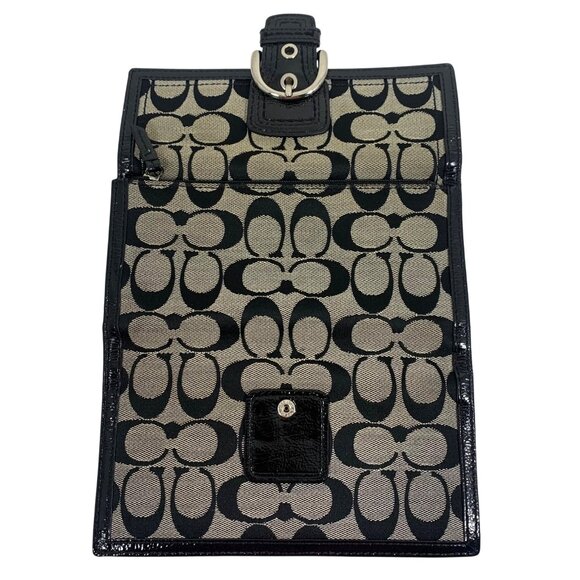 COACH Soho Signature Logo Canvas Envelope Wallet Buckle Snap Black Leather Trim - Picture 5 of 8